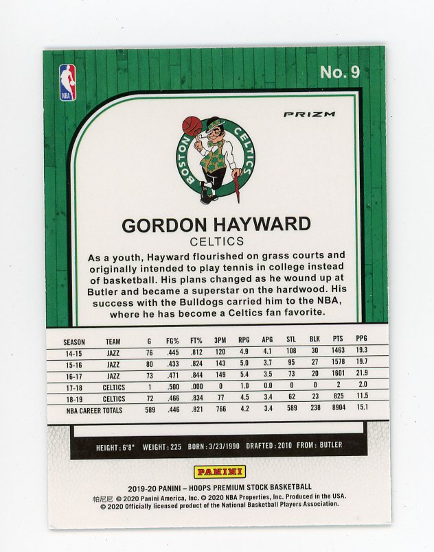 2019-2020 Gordon Hayward Prizm Premium Stock Boston Celtics # 9