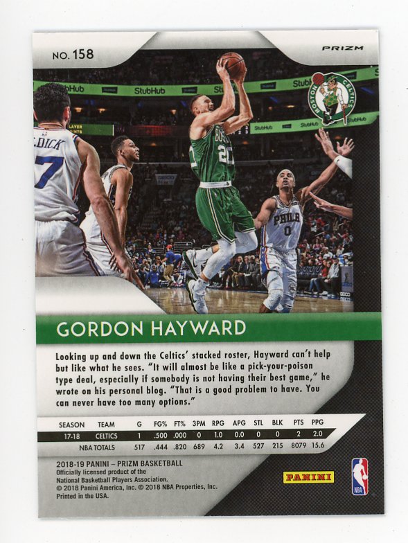 2018-2019 Gordon Hayward Red White Blue Prizm Panini Boston Celtics # 158