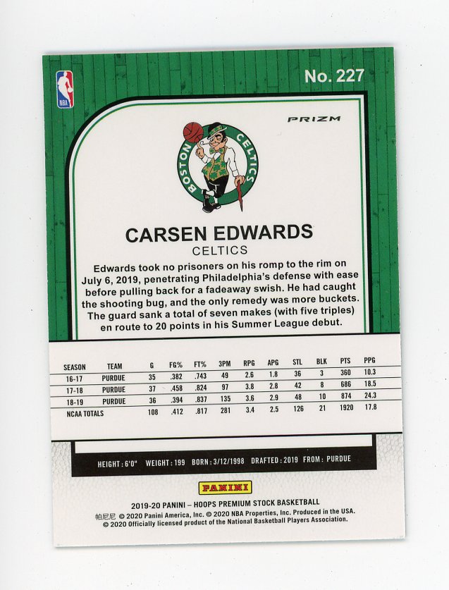 2019-2020 Carsen Edwards Silver Flash Premium Stock Boston Celtics # 227