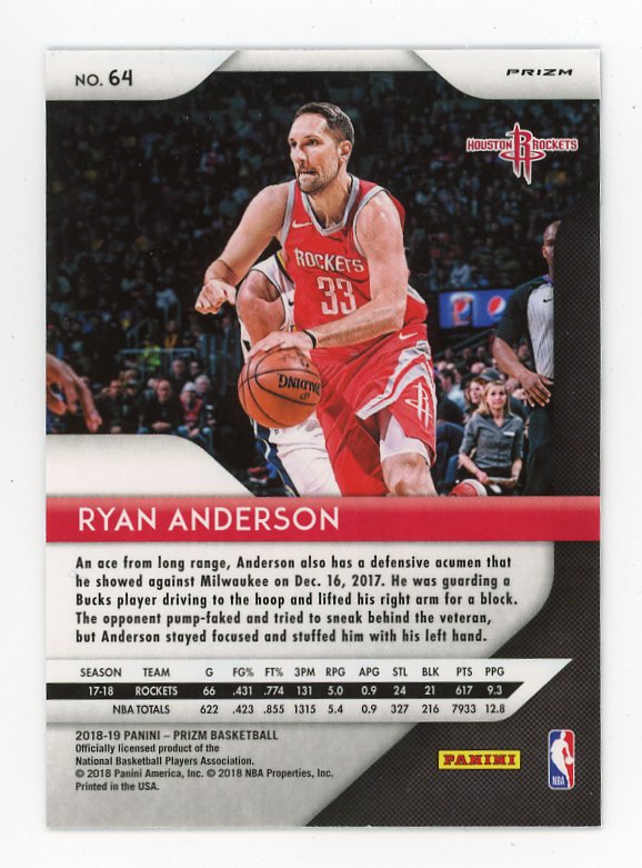 2018-2019 Ryan Anderson Red White Blue Panini Houston Rockets # 64
