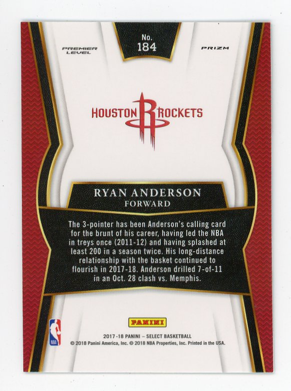 2017-2018 Ryan Anderson Tri Color Prizm Panini Houston Rockets # 184