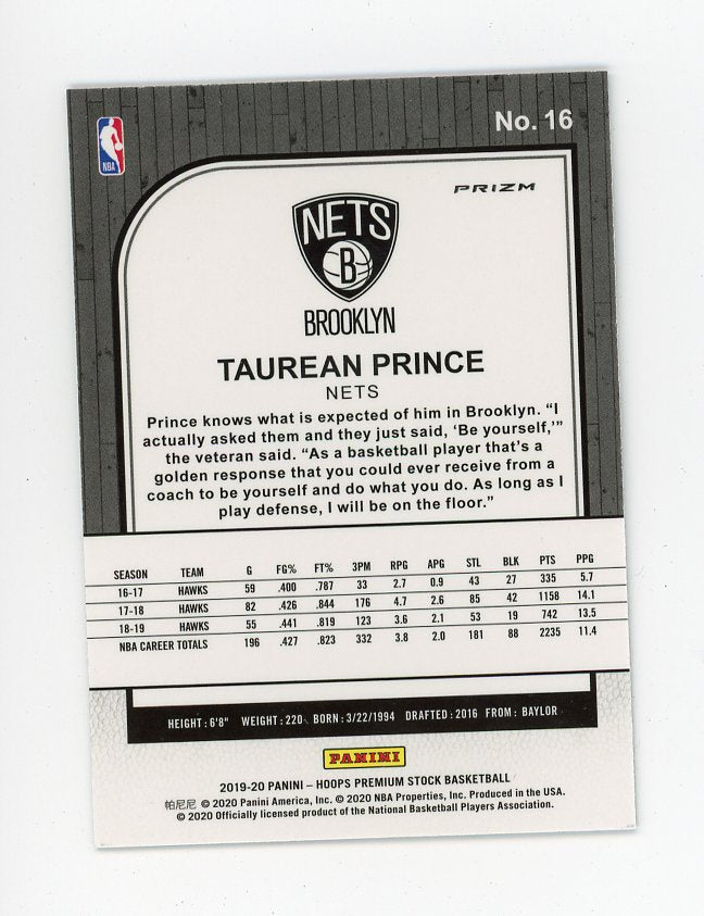 2019-2020 Taurean Prince Silver Flash Premium Stock Brooklyn Nets # 16