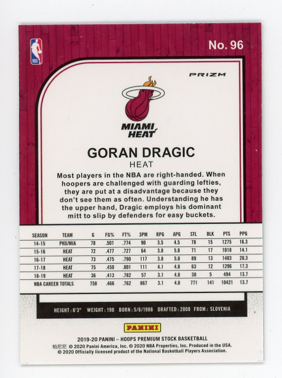 2019-2020 Goran Dragic Silver Flash Premium Stock Miami Heat # 96