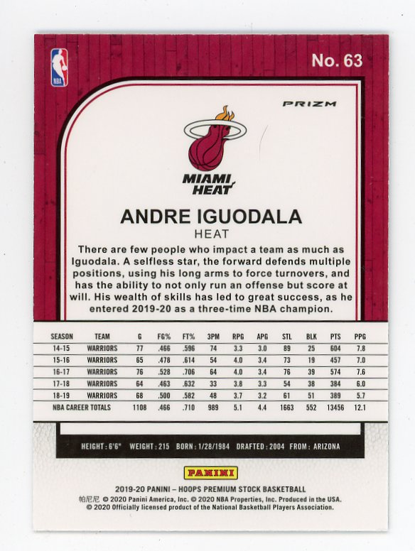 2019-2020 Andre Iguodala Prizm Premium Stock Miami Heat # 63