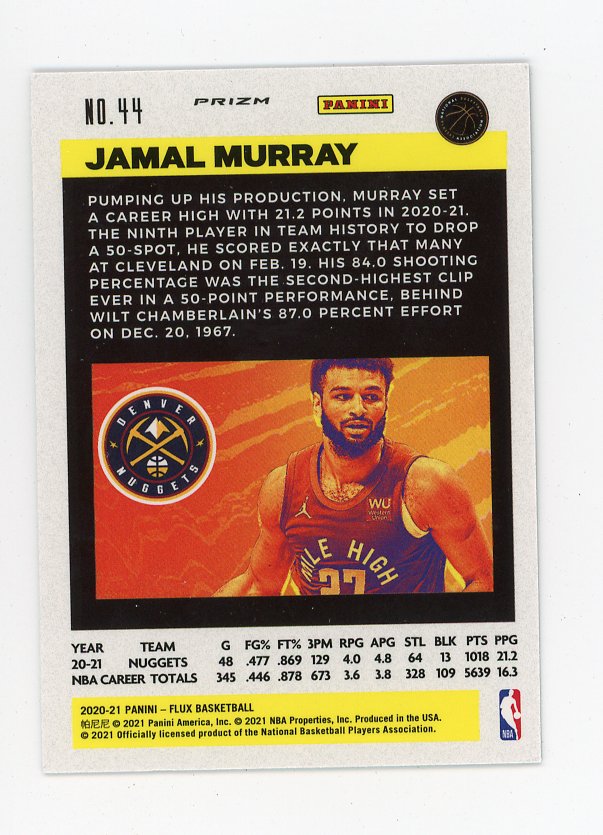 2020-2021 Jamal Murray Prizm Flux Denver Nuggets # 44