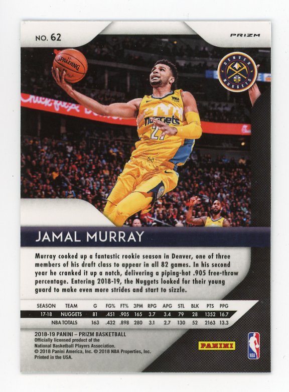 2018-2019 Jamal Murray Prizm Panini Denver Nuggets # 62
