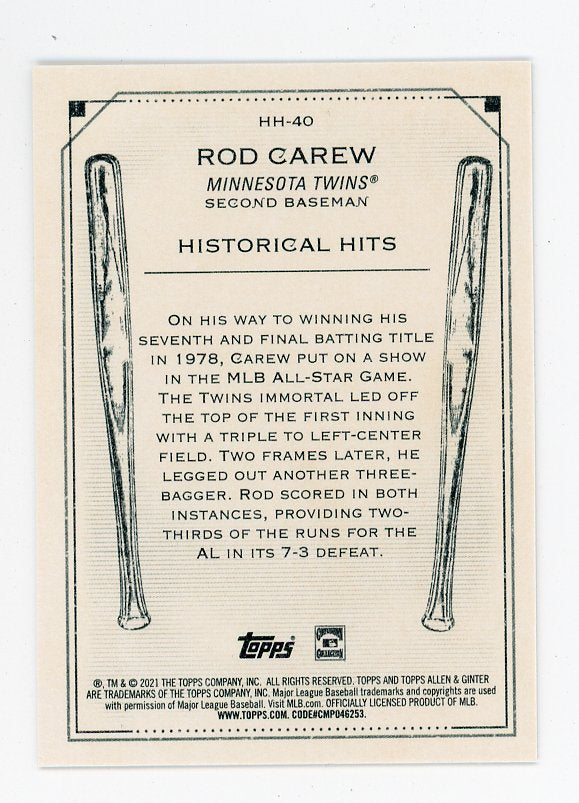 2021 Rod Carew Historical Hits Allen & Ginter Minnesota Twins # HH-40