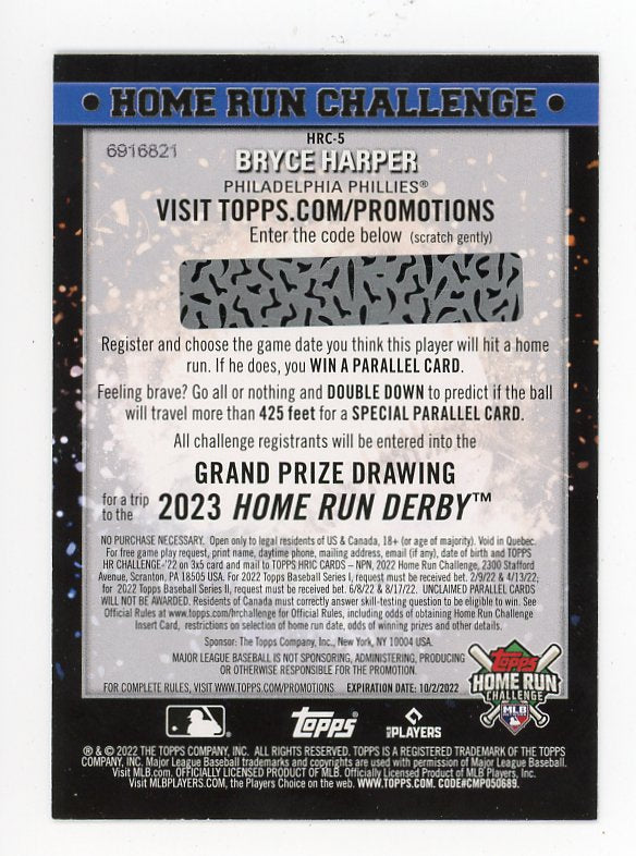 2022 Bryce Harper Home Run Challenge Topps Philadelphia Phillies # HRC-5