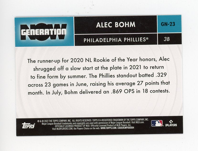 2022 Alec Bohm Generation Now Topps Philadelphia Phillies # GN-23