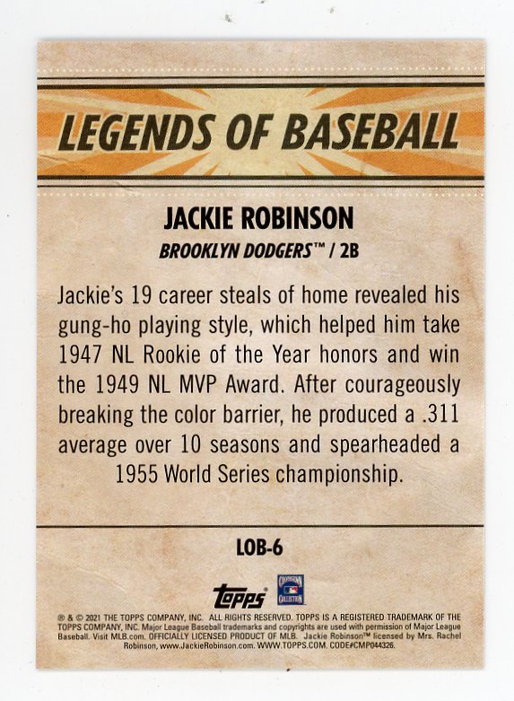 2021 Jackie Robinson Legends Of Baseball Topps Brooklyn Dodgers # LOB-6