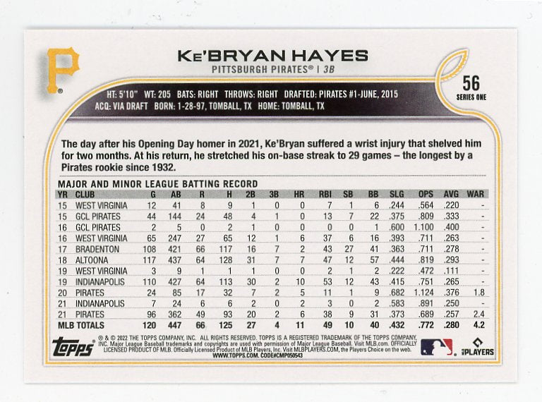 2021 Ke'bryan Hayes Future Stars Topps Pittsburgh Pirates # 56