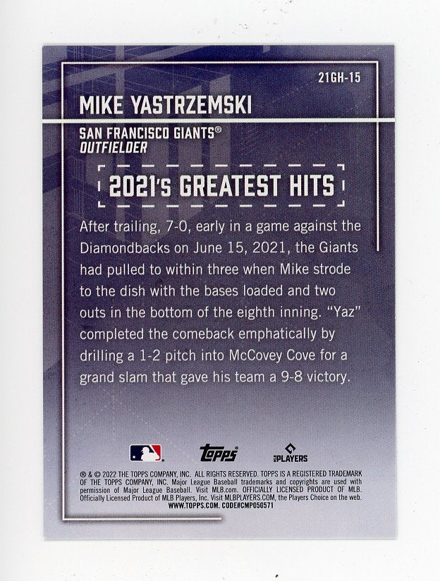 2022 Mike Yastrzemski 2021's Greatest Hits Topps San Francisco Giants # 21GH-15