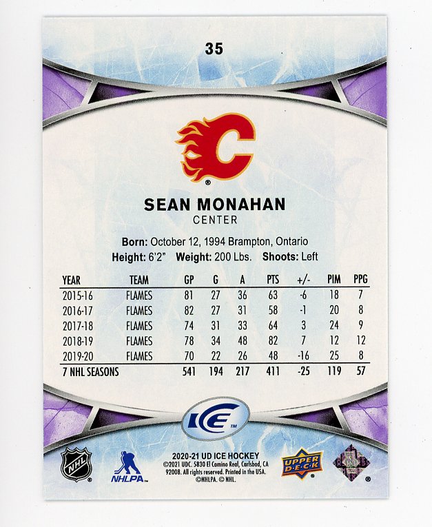 2020-2021 Sean Monahan Purple Ice Upper Deck Calgary Flames # 35