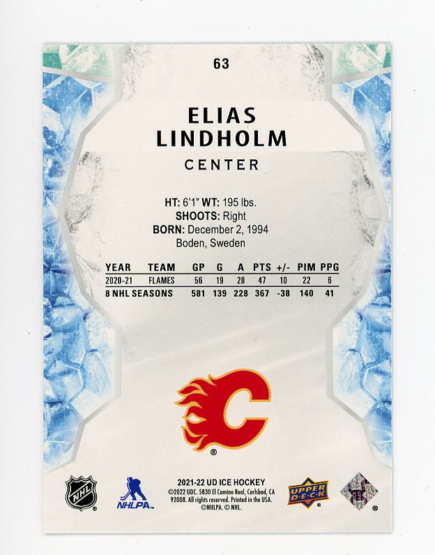 2021-2022 Elias Lindholm Green Ice Upper Deck Calgary Flames # 63