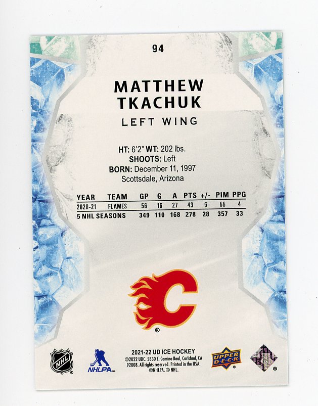 2021-2022 Matthew Tkachuk Green Ice Upper Deck Calgary Flames # 94