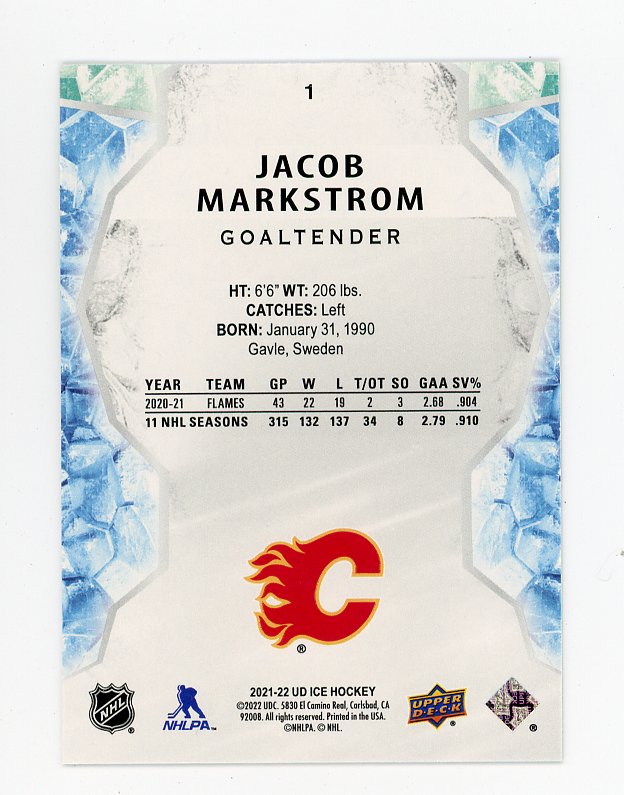 2021-2022 Jacob Markstrom Green Ice Upper Deck Calgary Flames # 1