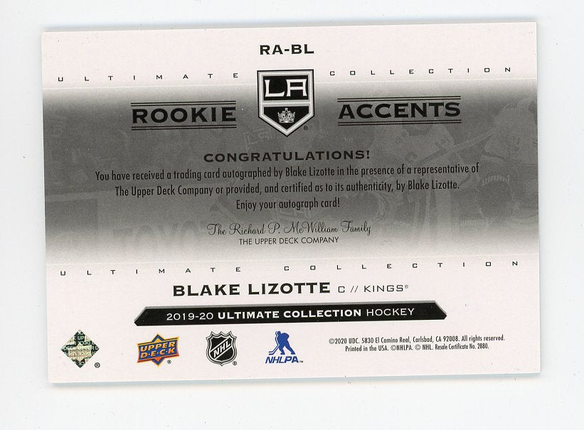 2019-2020 Blake Lizotte Rookie Accents Auto #D /99 Ultimate Los Angeles Kings # RA-BL