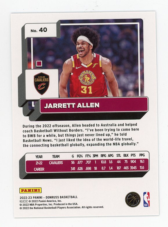 2022-2023 Jarrett Allen Green Laser Donruss Cleveland Cavaliers # 40