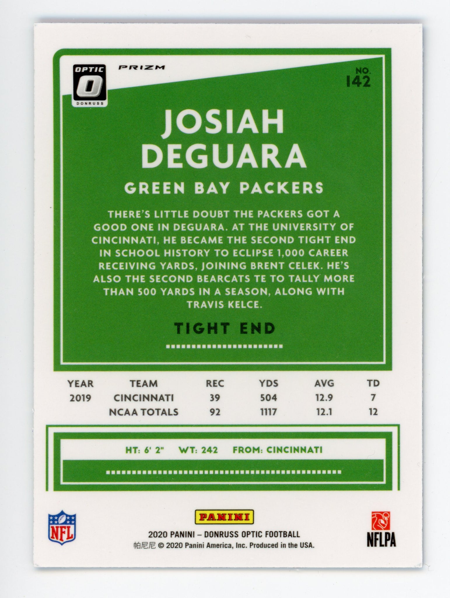 2020 Josiah Deguara Blue Scope Prizm Panini Optic Green Bay Packers # 142