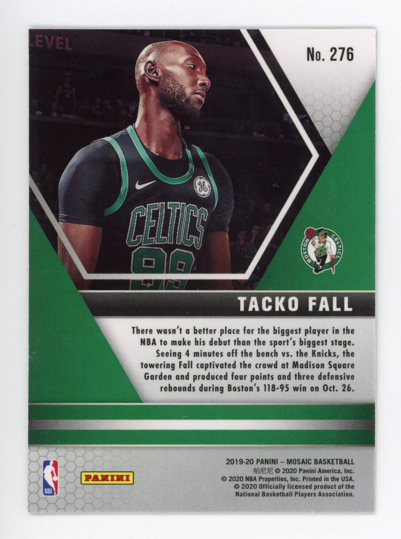 2019-2020 Tacko Fall NBA Debut Rookie Mosaic Panini Boston Celtics # 276