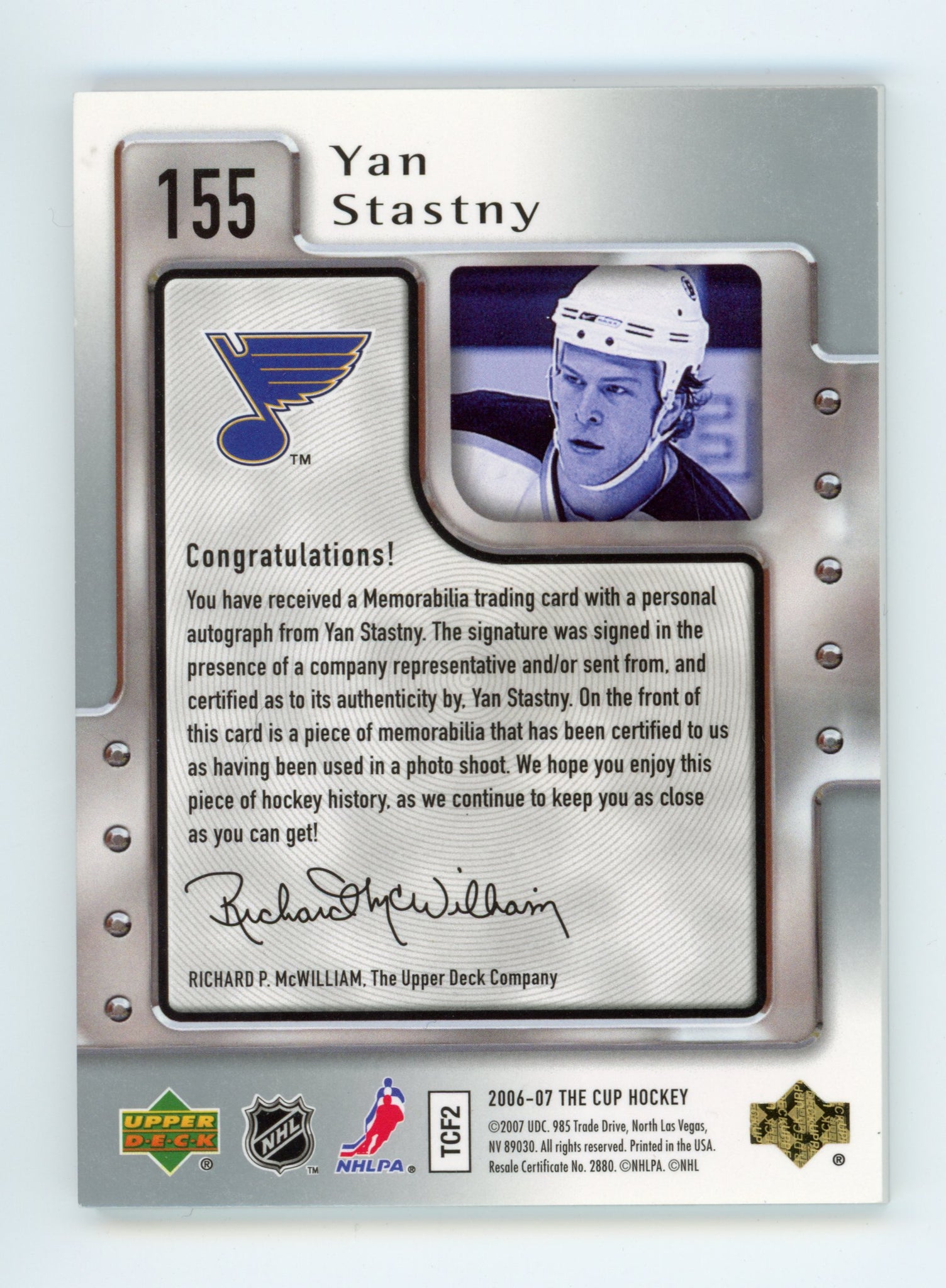 2006-2007 Yan Stastny RPA #d /249 The Cup Boston Bruins # 155