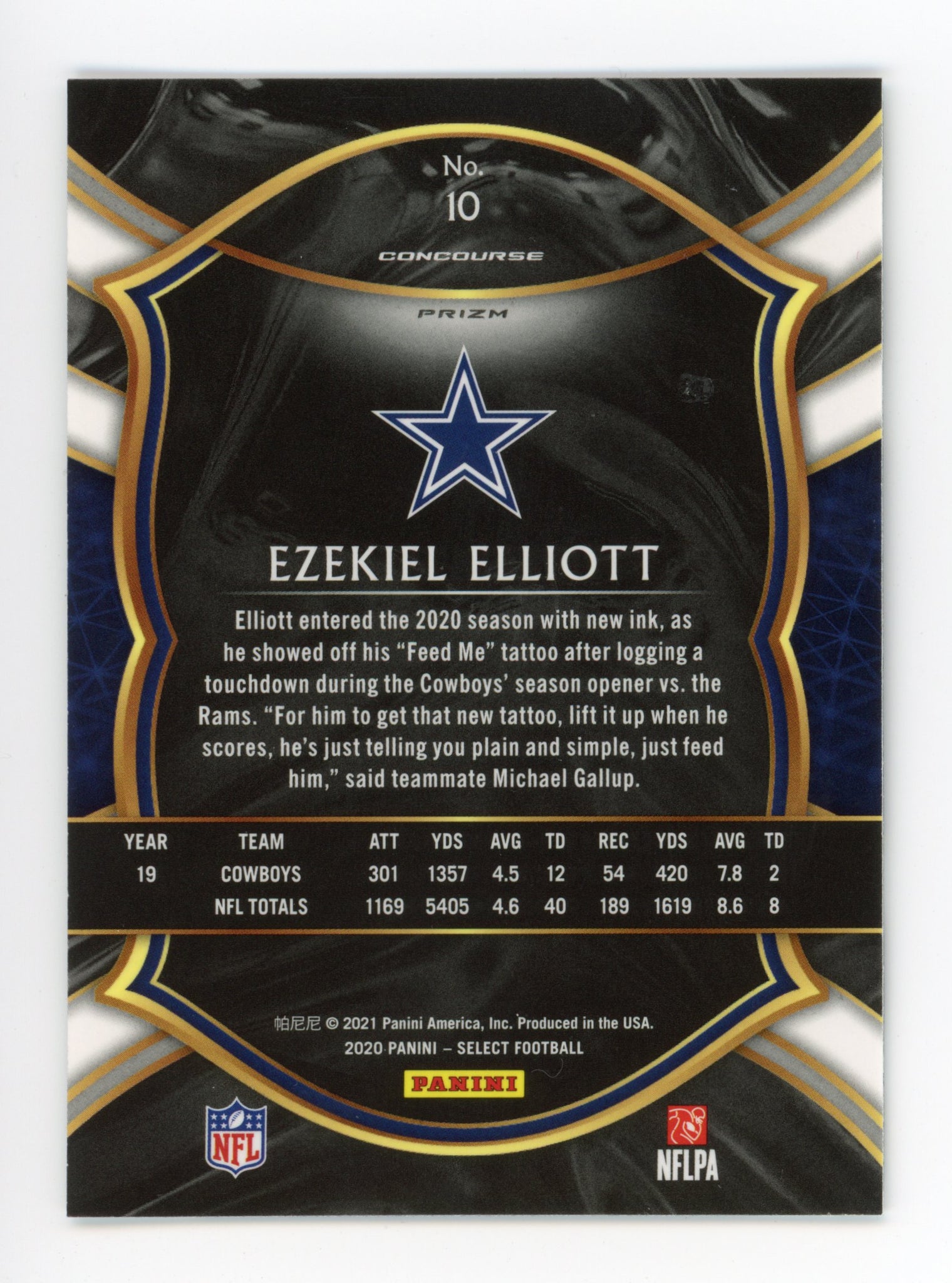2020 Ezekiel Elliott Prizm Select Panini Dallas Cowboys # 10