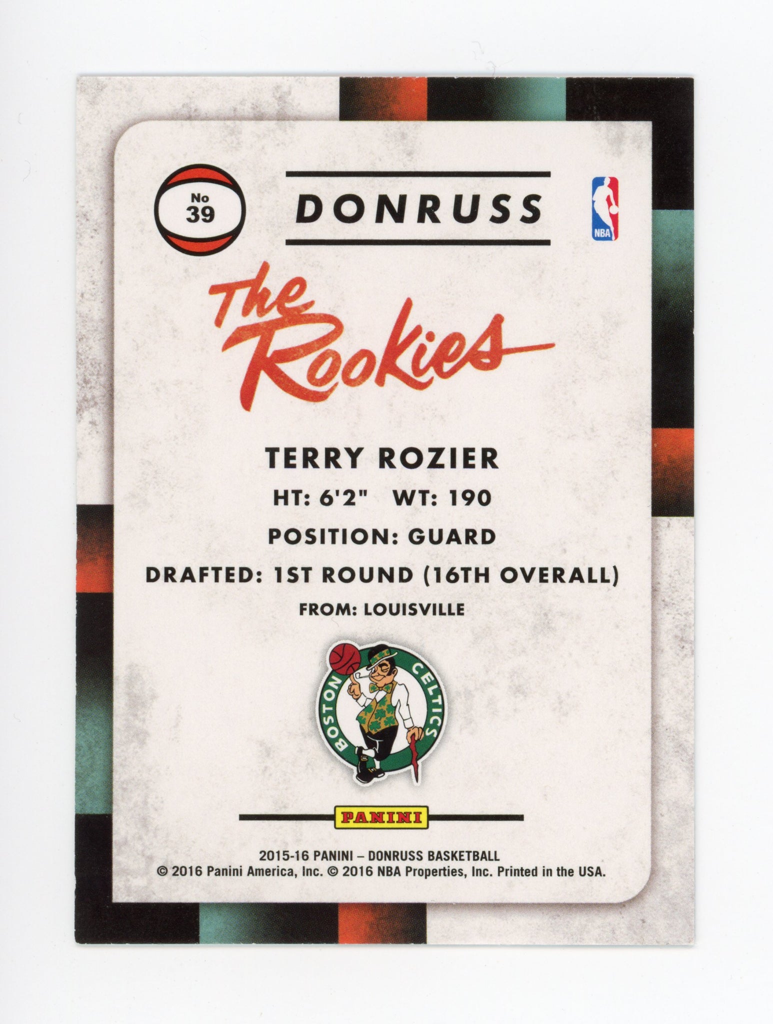 2015-2016 Terry Rozier Rookie Donruss Panini Boston Celtics # 39