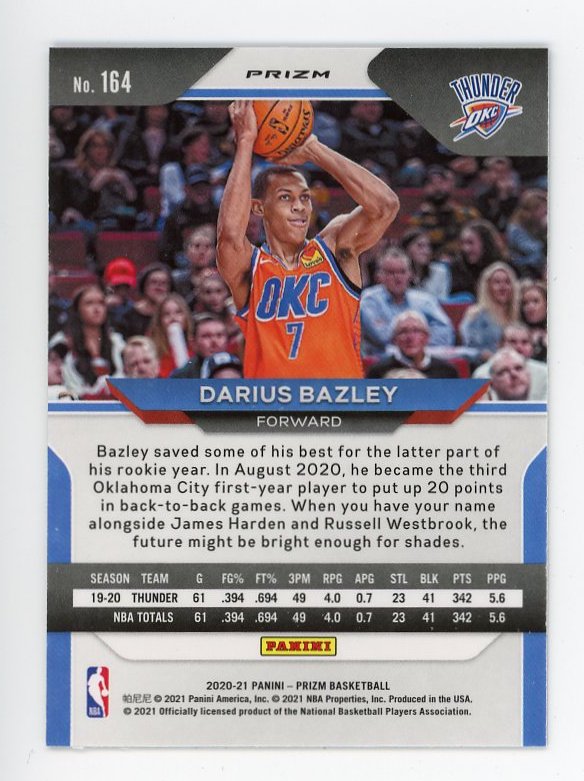2020-2021 Darius Bazley Red, White And Blue Prizm Panini Oklahoma City Thunder # 164