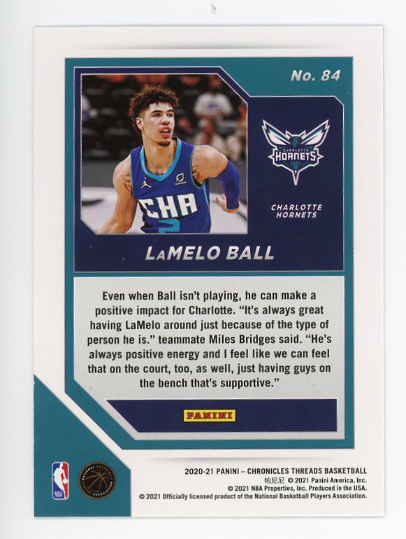 2020-2021 Lamelo Ball Panini Threads Rookie Panini Charlotte Hornets #84