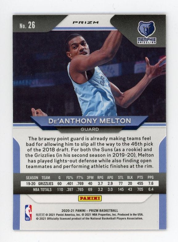 2020-2021 De'Anthony Melton Red Wave Prizm Panini Memphis Grizzlies # 26