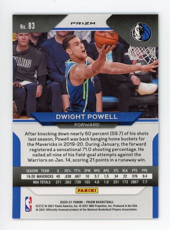 2020-2021 Dwight Powell Green Prizm Panini Dallas Mavericks # 83