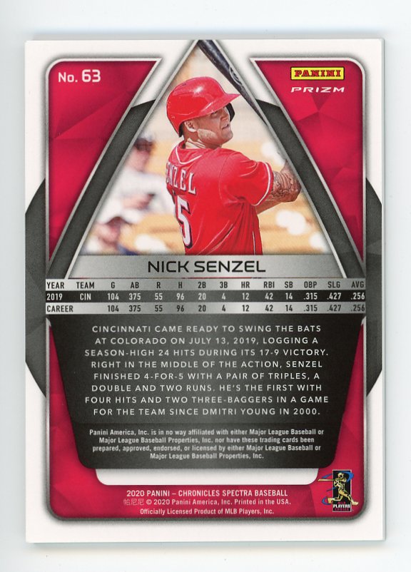 2020 Nick Senzel Spectra Prizm Panini Cincinnati Reds # 63
