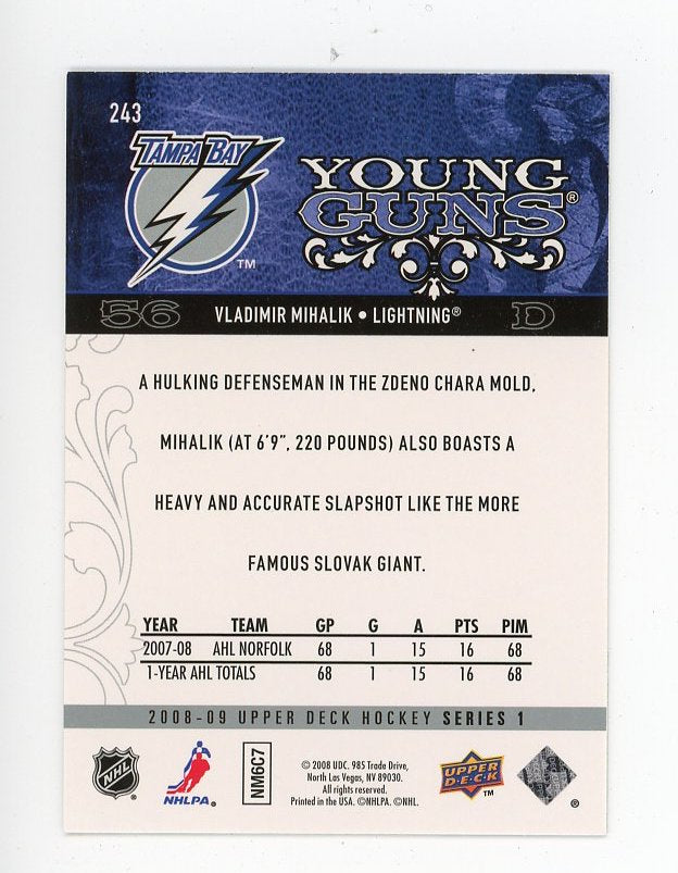 2008-2009 Vladimir Mihalik Young Guns Upper Deck Tampa Bay Lightning # 243