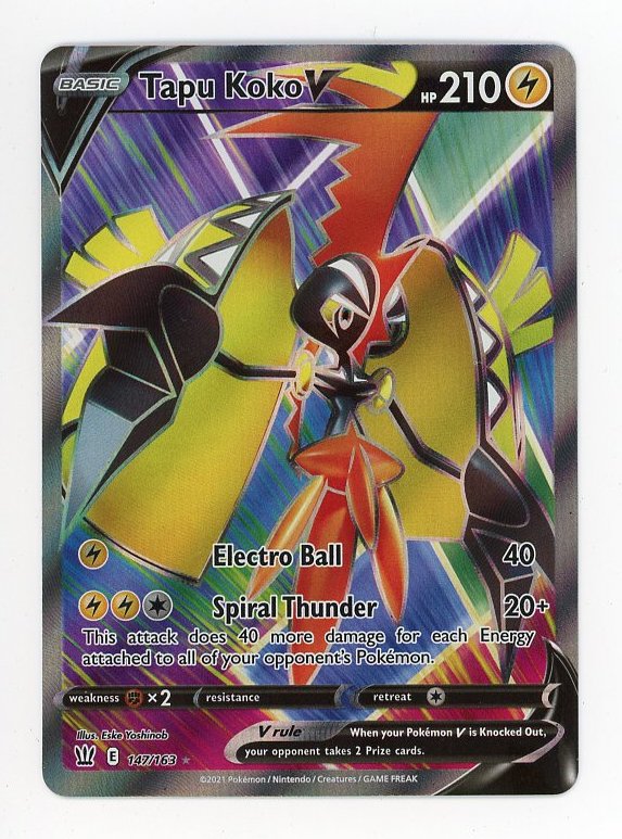 Tapu Koko V 147/163 Pokemon 2021 Full Art Battle Styles