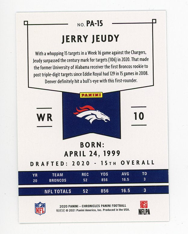 2020 Jerry Jeudy Rookie Chronicles Denver Broncos # PA-15