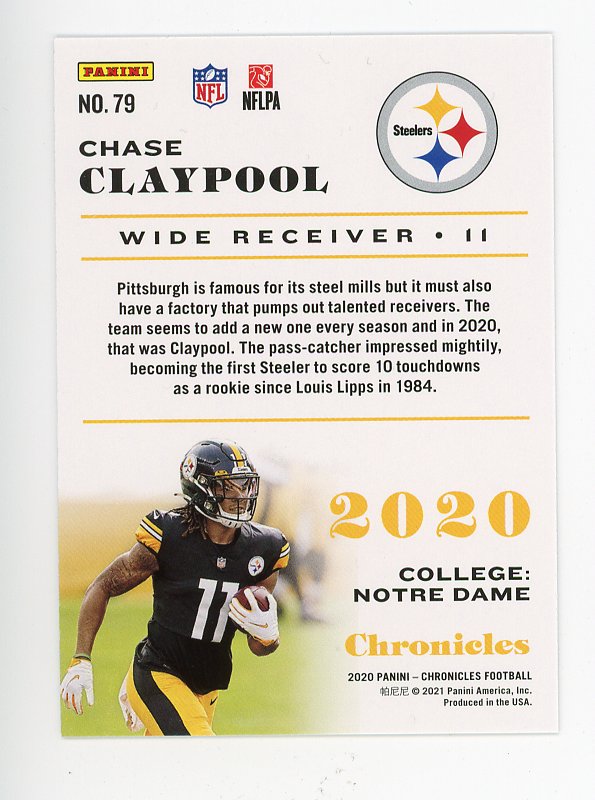 2020 Chase Claypool Rookie Chronicles Panini Pittsburgh Steelers # 79