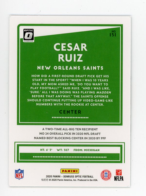 2020 Cesar Ruiz Rookie Optic Panini New Orleans Saints # 131
