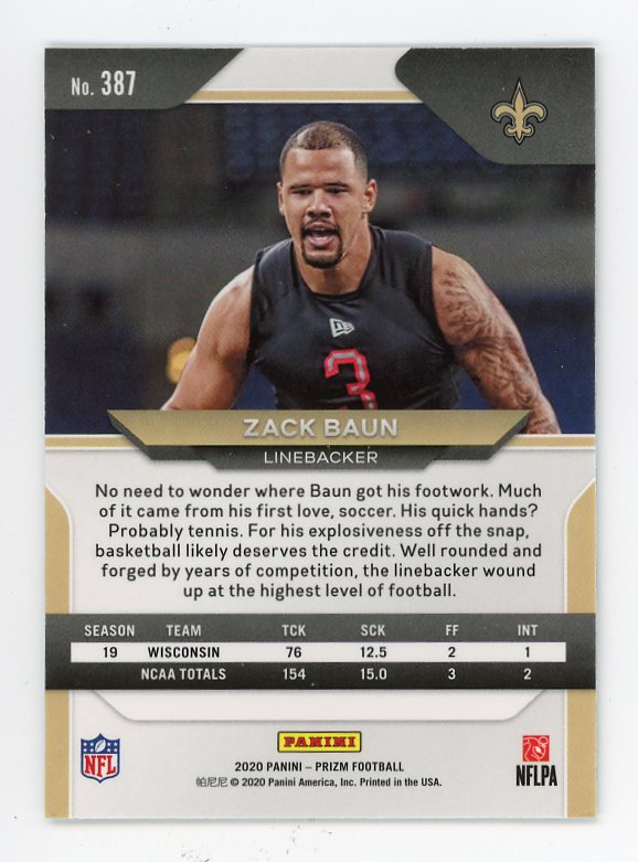 2020 Zack Baun Rookie Prizm Panini New Orleans Saints # 387