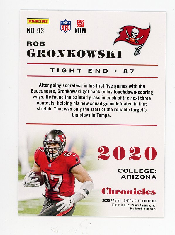 2020 Rob Gronkowski Pink Chronicles Panini Tampa Bay Buccaneers # 93