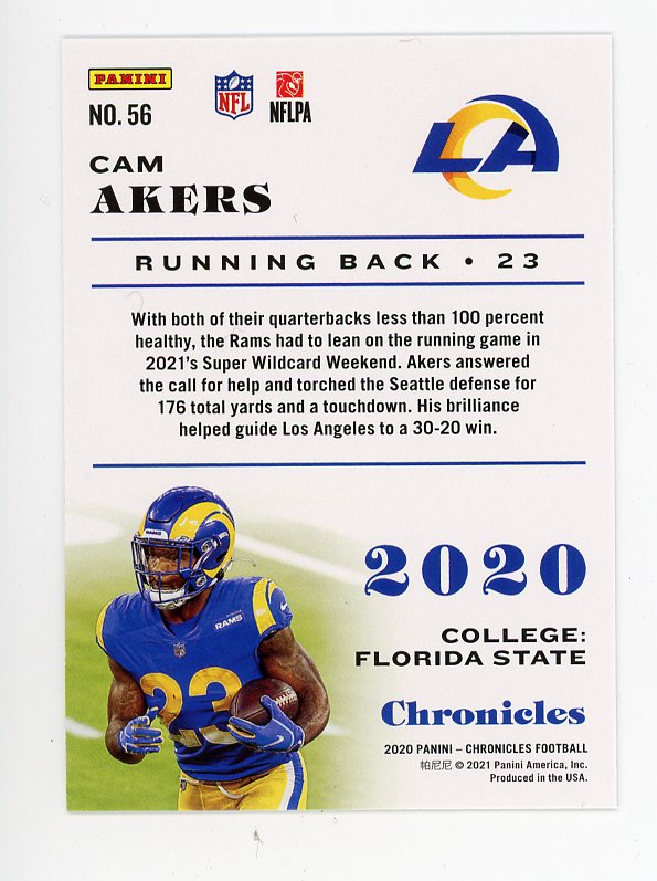 2020 Cam Akers Rookie Chronicles Panini Los Angeles Rams # 56