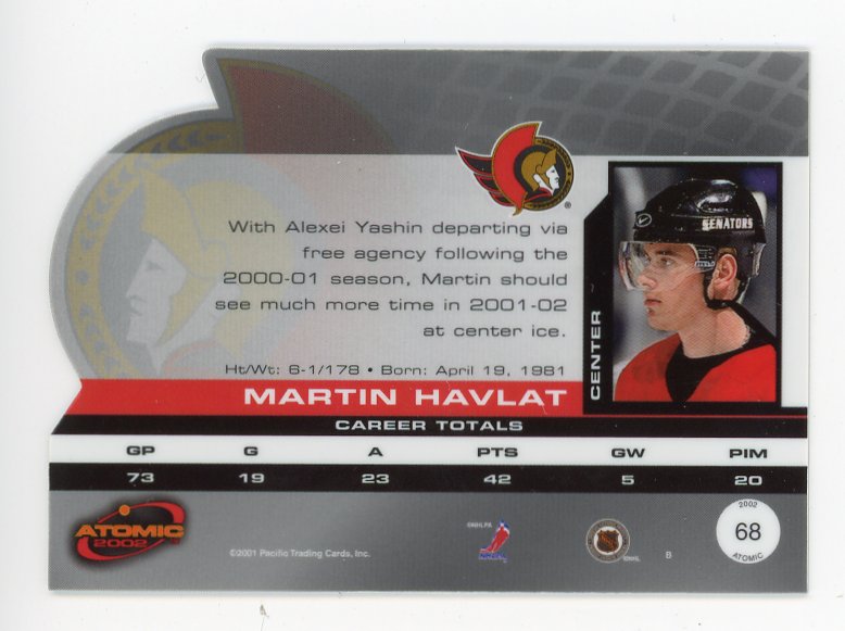 2002 Martin Havlat Die Cut Atomic Ottawa Senators # 68