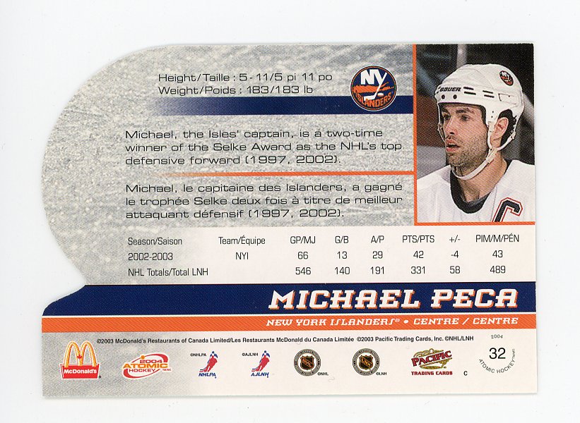 2004 Michael Peca Die Cut Atomic New York Islanders # 32
