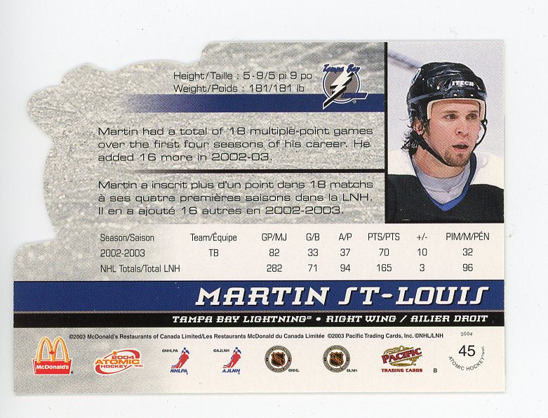2004 Martin St-Louis Die Cut Atomic Tampa Bay Lightning # 45