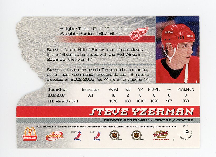 2004 Steve Yzerman Die Cut Atomic Detroit Red Wings # 19