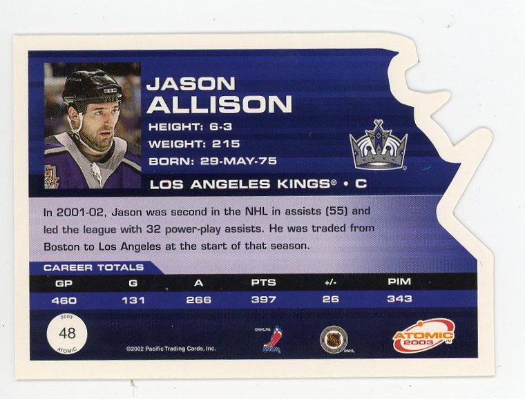2003 Jason Allison Die Cut Atomic Los Angeles Kings # 48