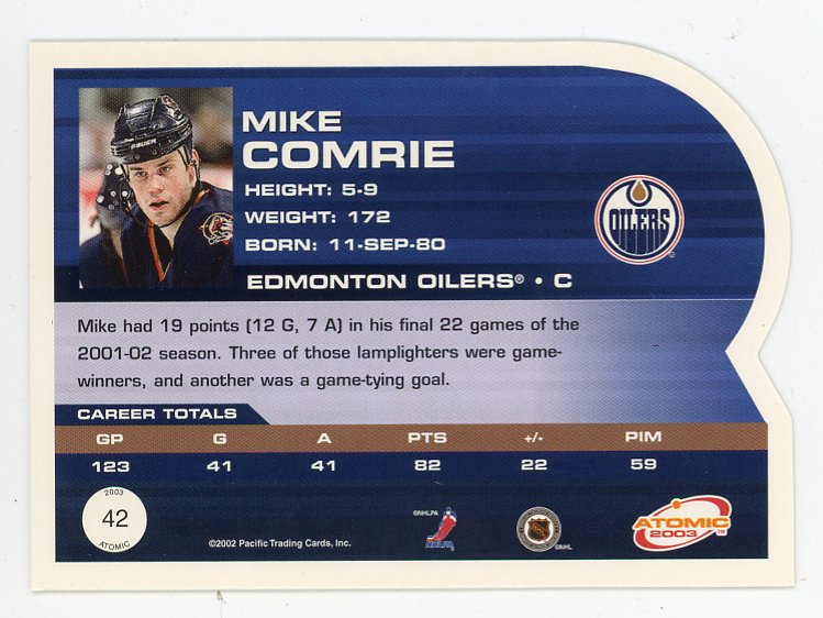 2003 Mike Comrie Die Cut Atomic Edmonton Oilers # 42