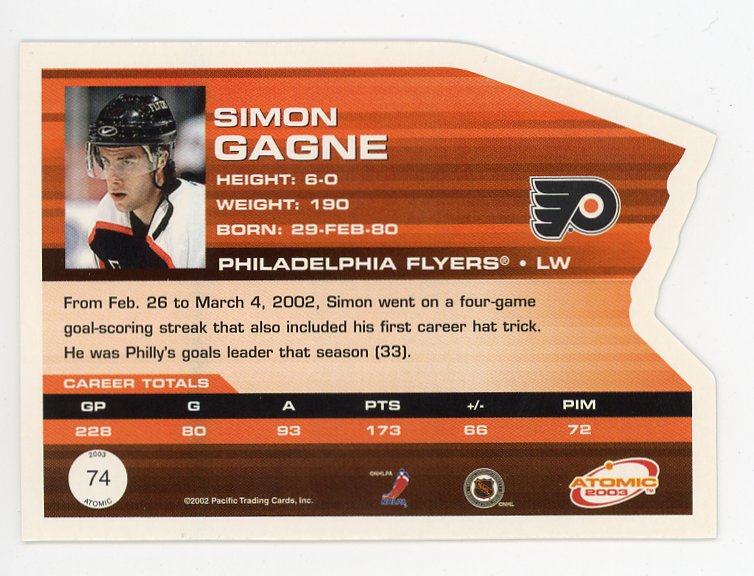 2003 Simon Gagne Die Cut Atomic Philadelphia Flyers # 74