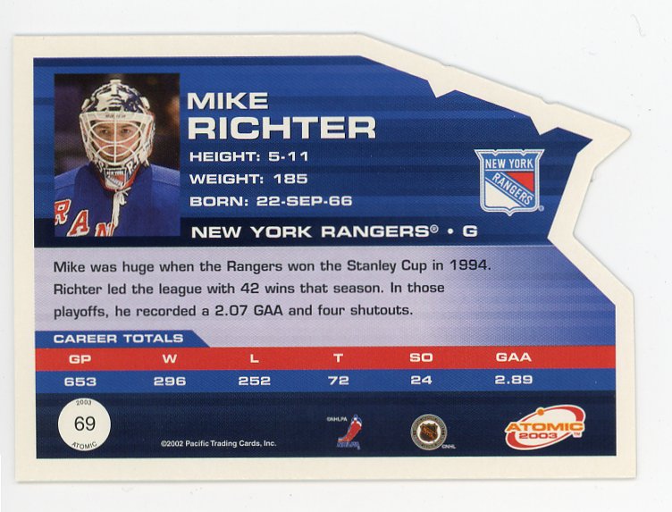 2003 Mike Richter Die Cut Atomic New York Rangers # 69