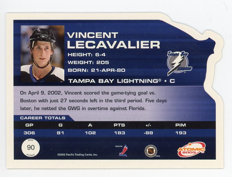 2003 Vincent Lecavalier Die Cut Atomic Tampa Bay Lightning # 90