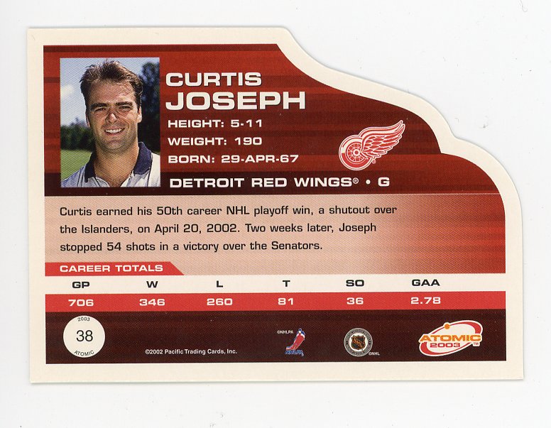 2003 Curtis Joseph Die Cut Atomic Detroit Red Wings # 38